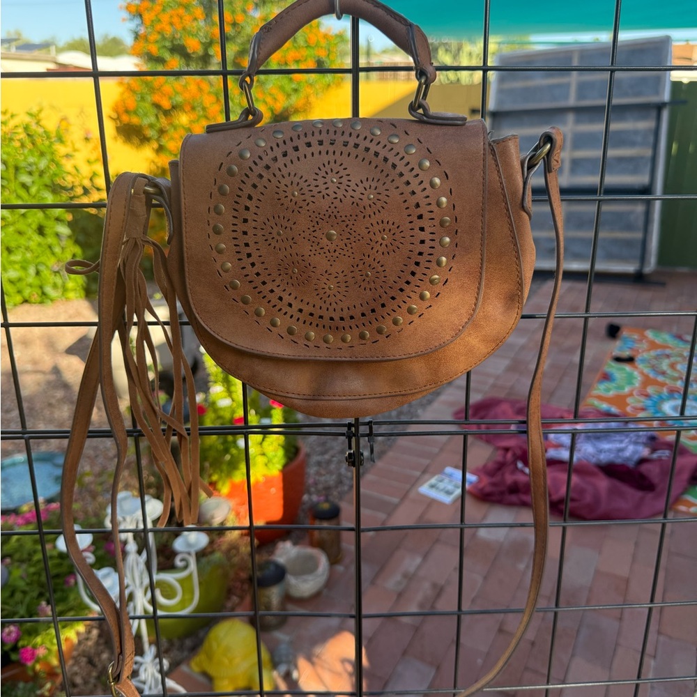 T-Shirt & Jeans Brown Perforated Crossbody Bag